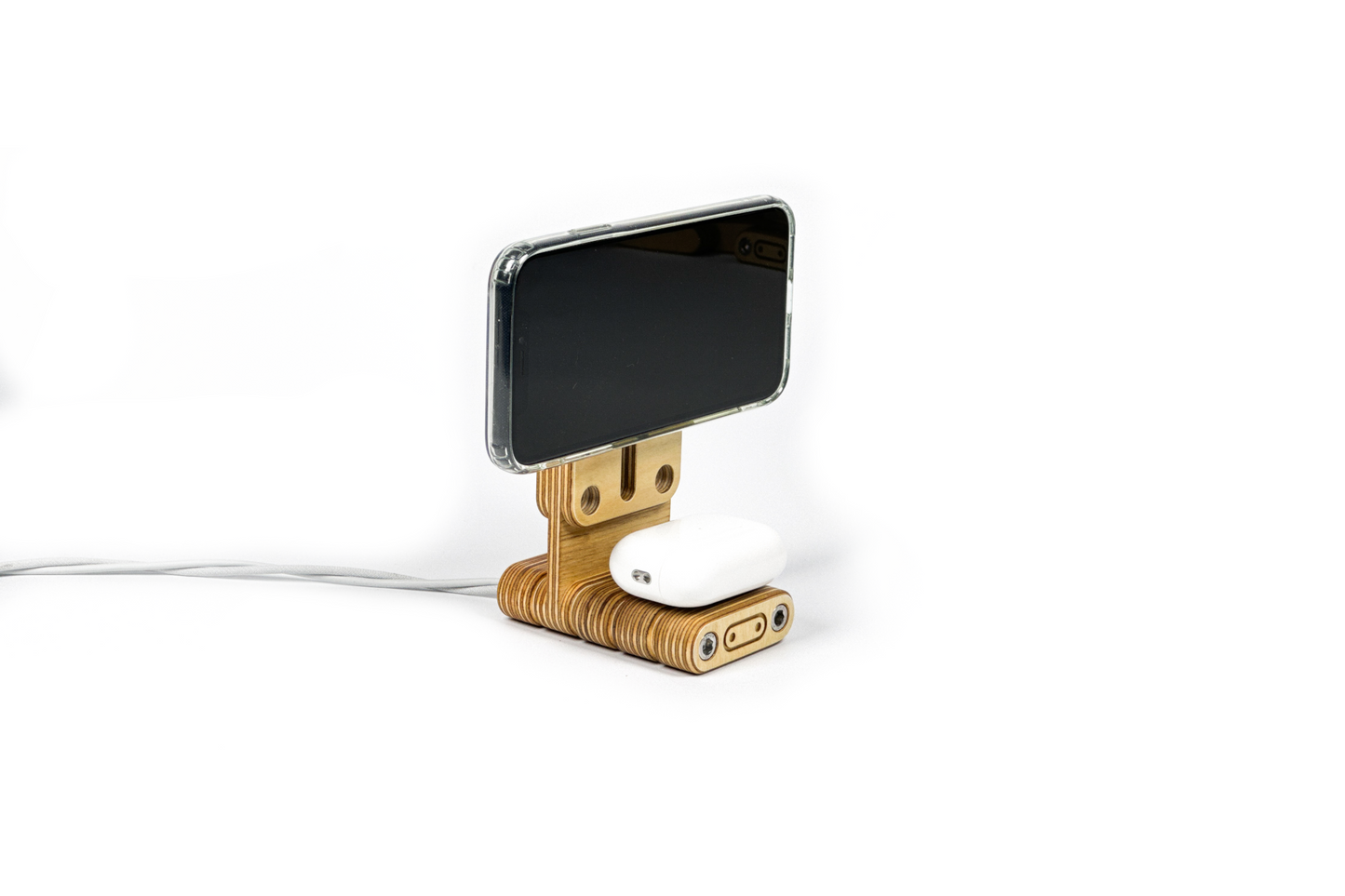 Apple MagSafe Ready Plywood Dock With Handle Vertical Stand by Plyformers